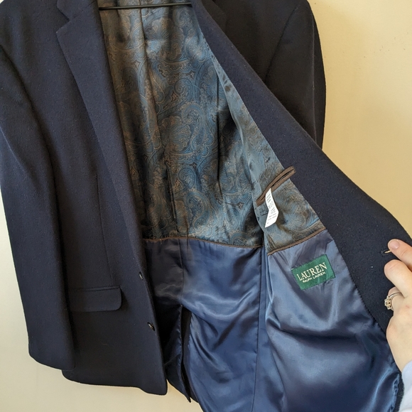 Lauren Ralph Lauren Navy Blue Wool Silk Cashmere Blazer Jacket 44L - Picture 5 of 8